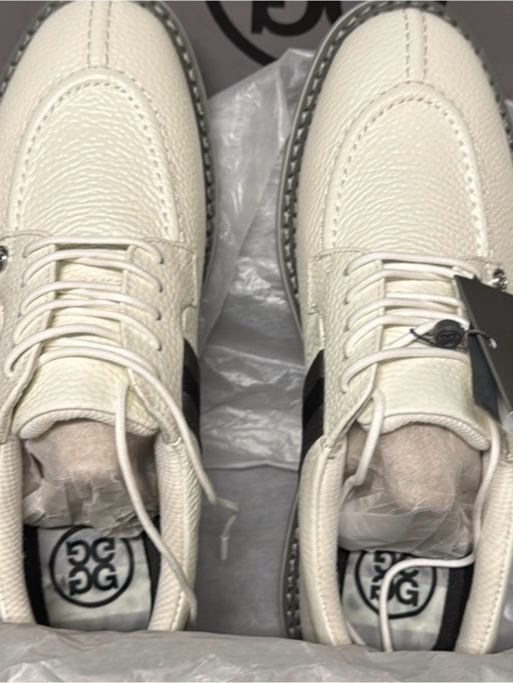 G/FORE White Oxford Golf Shoes with Blue Sole
